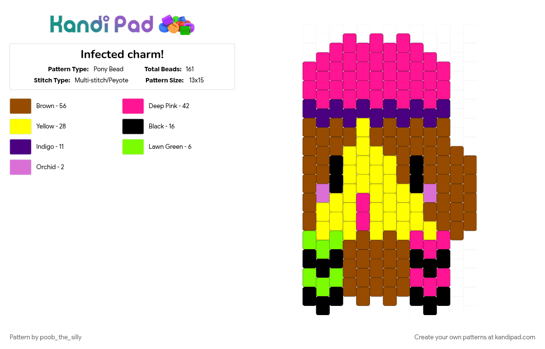 Infected charm! - Pony Bead Pattern by -puppet_b1tch- on Kandi Pad - infected, pink, red, regretevator, yellow