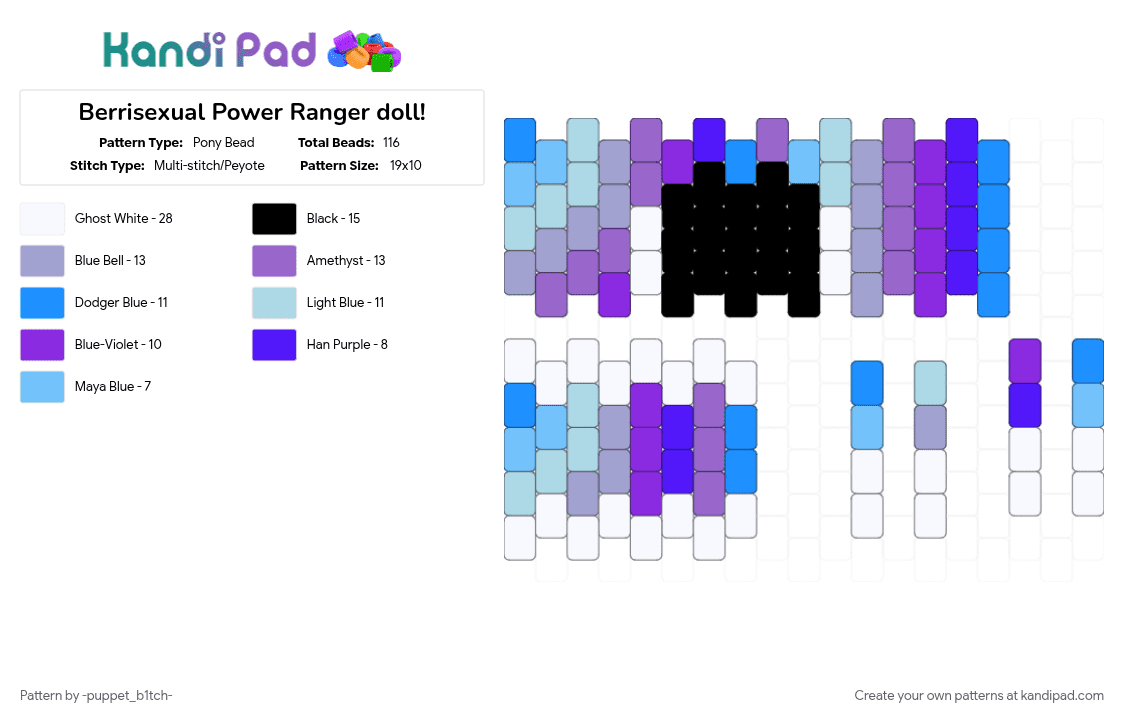 Berrisexual Power Ranger doll! - Pony Bead Pattern by -puppet_b1tch- on Kandi Pad - berrisexual, lgbtqia, light blue, power rangers, pride flag, purple