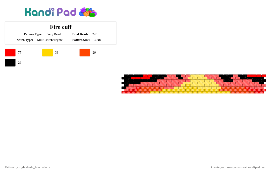 Fire cuff - Pony Bead Pattern by poob_the_silly on Kandi Pad - cuff, fire, red, yellow