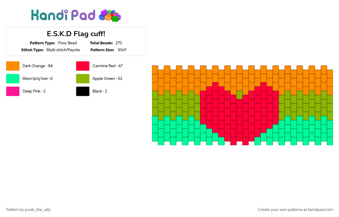 E.S.K.D Flag cuff! - Pony Bead Pattern by -puppet_b1tch- on Kandi Pad - orange, pride flag, red