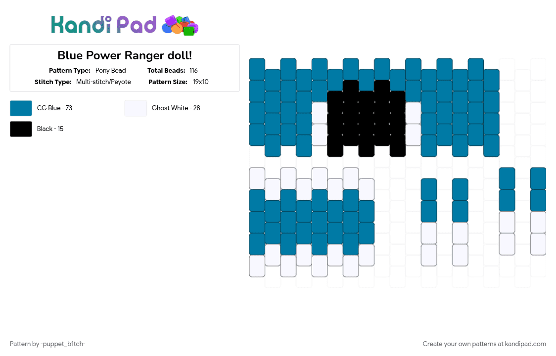 Blue Power Ranger doll! - Pony Bead Pattern by -puppet_b1tch- on Kandi Pad - blue, blue power ranger, doll, power rangers, white