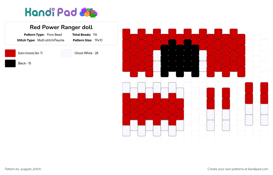 Red Power Ranger doll - Pony Bead Pattern by -puppet_b1tch- on Kandi Pad - doll, power rangers, red, red power ranger, white