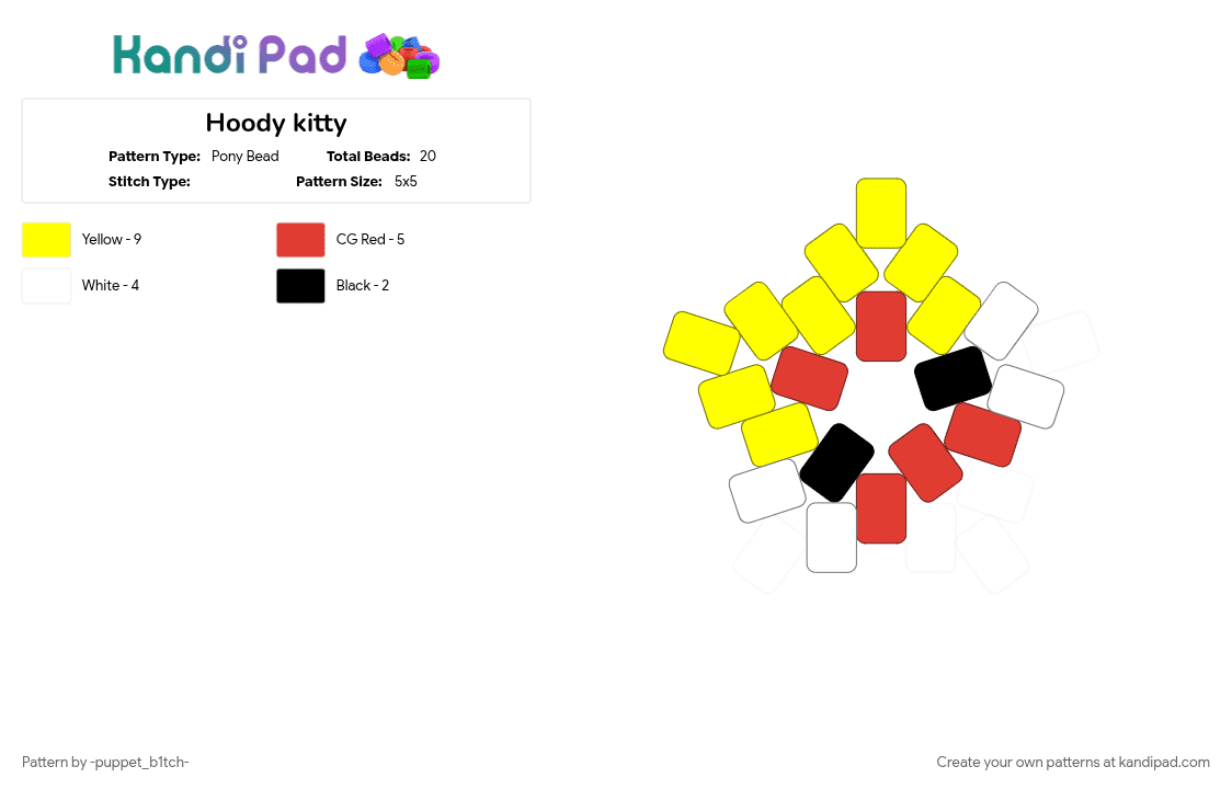 Hoody kitty - Pony Bead Pattern by -puppet_b1tch- on Kandi Pad - brian thomas, hoody, marble hornets, red, yellow