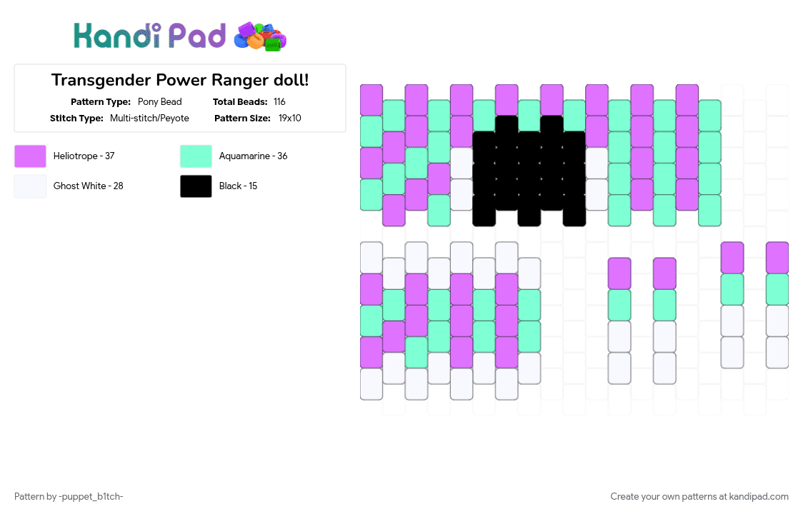 Transgender Power Ranger doll! - Pony Bead Pattern by -puppet_b1tch- on Kandi Pad - lgbtqia, pink, power rangers, pride flag, teal, transgender