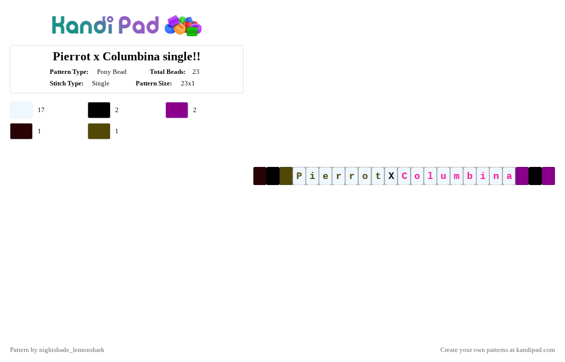 Pierrot x Columbina single!! - Pony Bead Pattern by nightshade_lemonshark on Kandi Pad - columbina, pierrot, pink, single, the freak circus, white