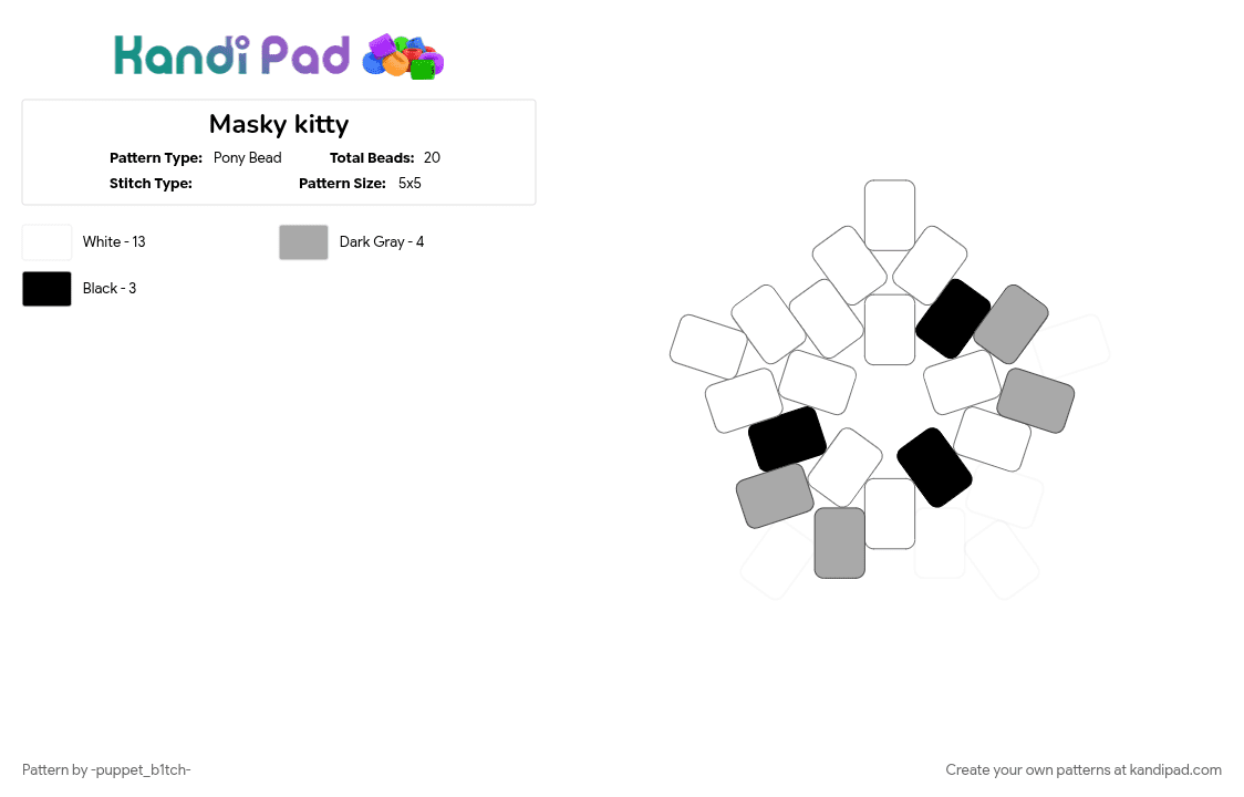 Masky kitty - Pony Bead Pattern by -puppet_b1tch- on Kandi Pad - marble hornets, masky, tim write, white