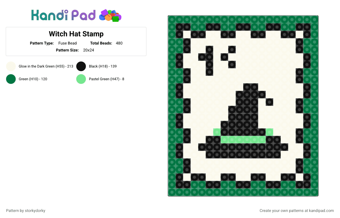 Witch Hat Stamp - Fuse Bead Pattern by storkydorky on Kandi Pad - autumn, fall, green, halloween, stamp, white, witch, witchy