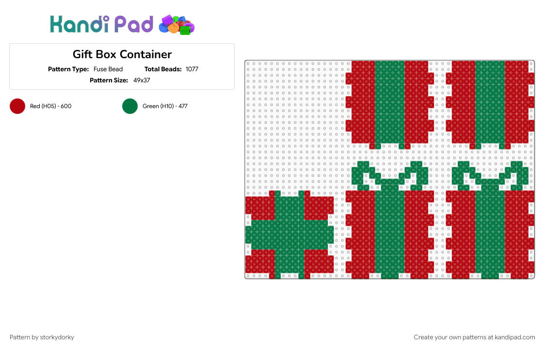 Gift Box Container - Fuse Bead Pattern by storkydorky on Kandi Pad - 3d, box, christmas, container, gift, green, holidays, red, xmas