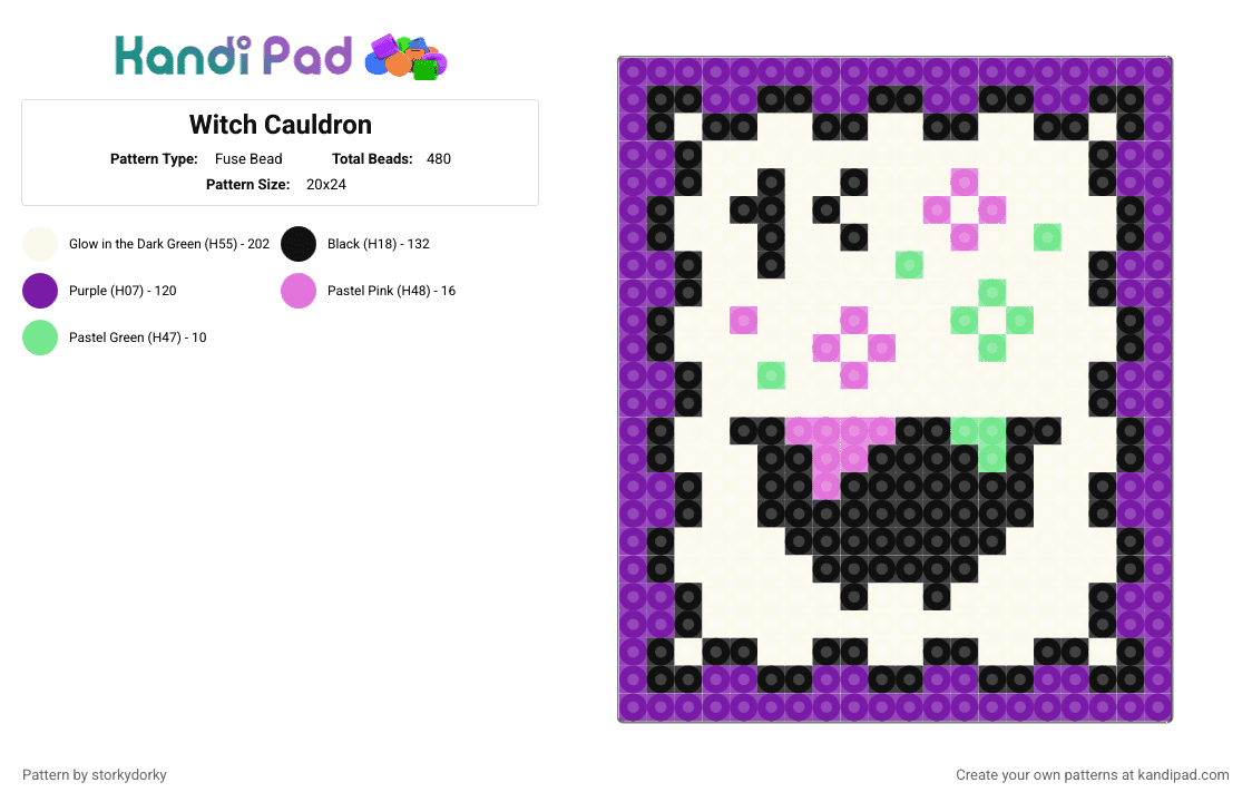 Witch Cauldron Stamp - Fuse Bead Pattern by storkydorky on Kandi Pad - autumn, fall, halloween, magic, potion, purple, white, witchy