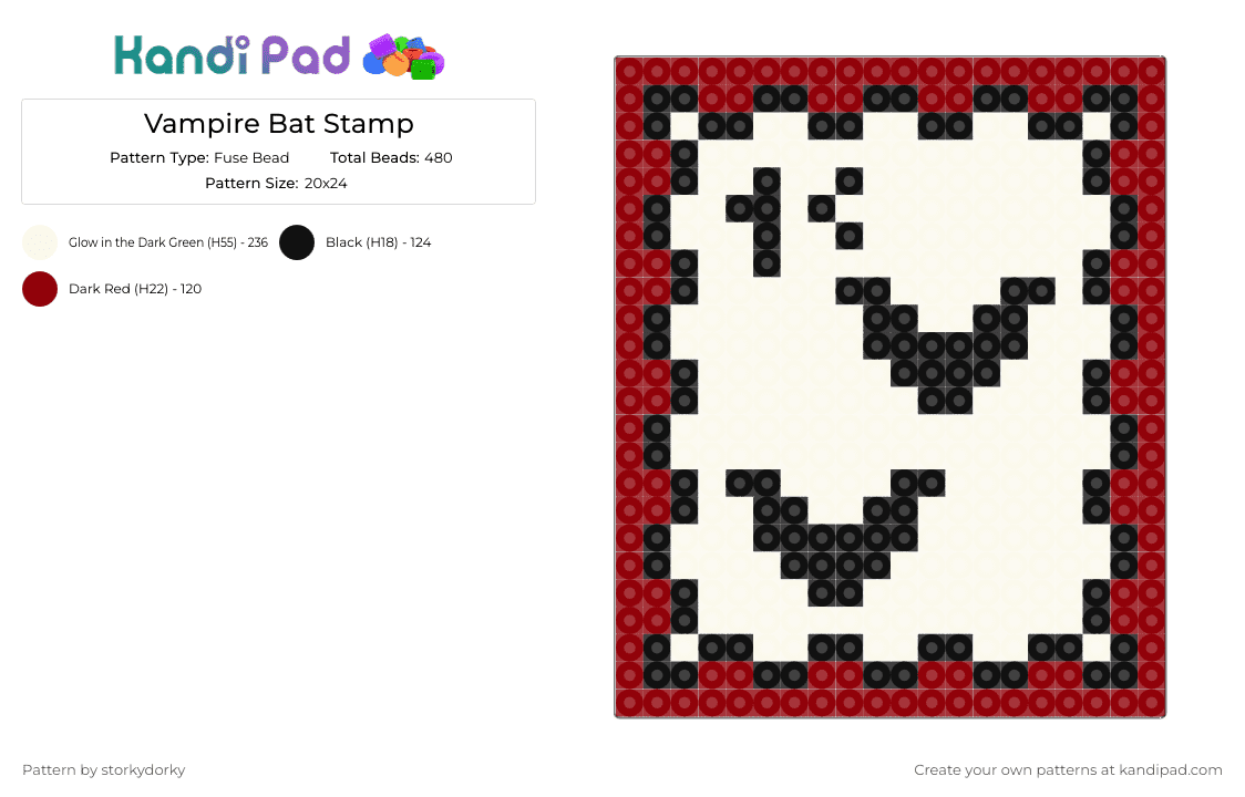 Vampire Bat Stamp - Fuse Bead Pattern by storkydorky on Kandi Pad - bat, halloween, red, stamp, vampire, white