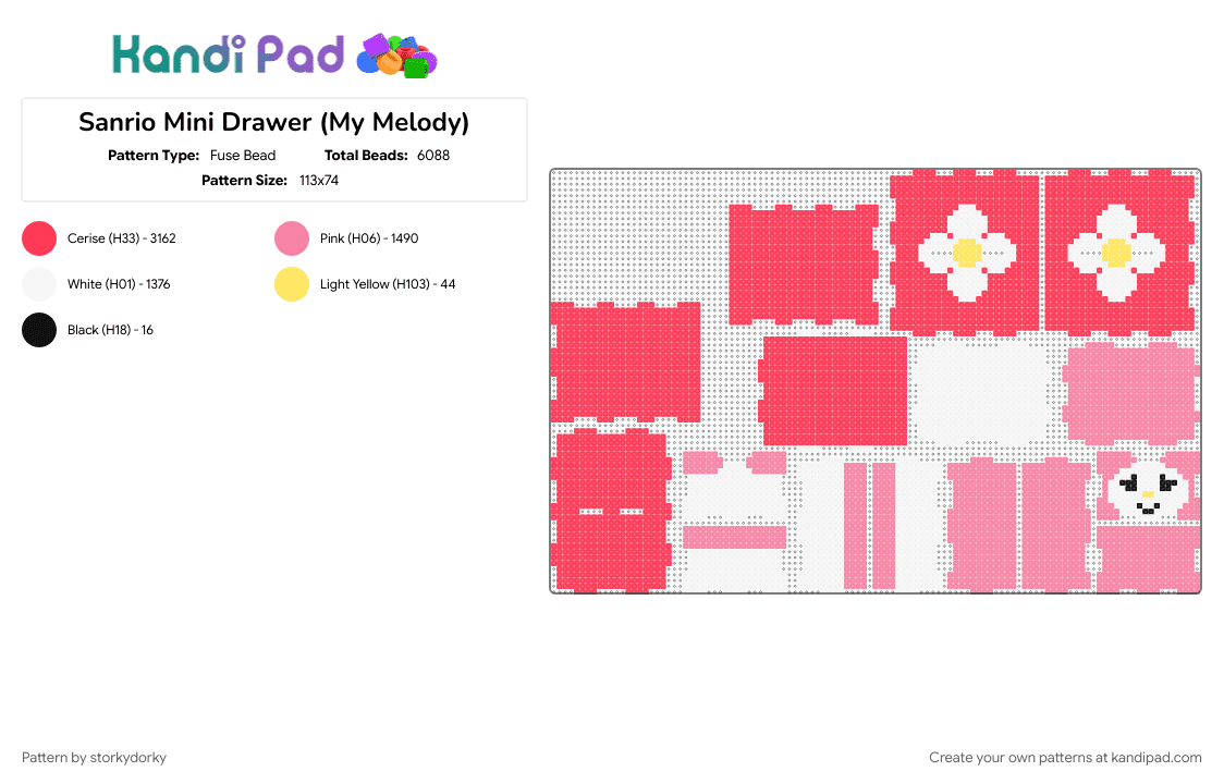 Sanrio Mini Drawer (My Melody) - Fuse Bead Pattern by storkydorky on Kandi Pad - 3d, cute, kawaii, my melody, red, sanrio