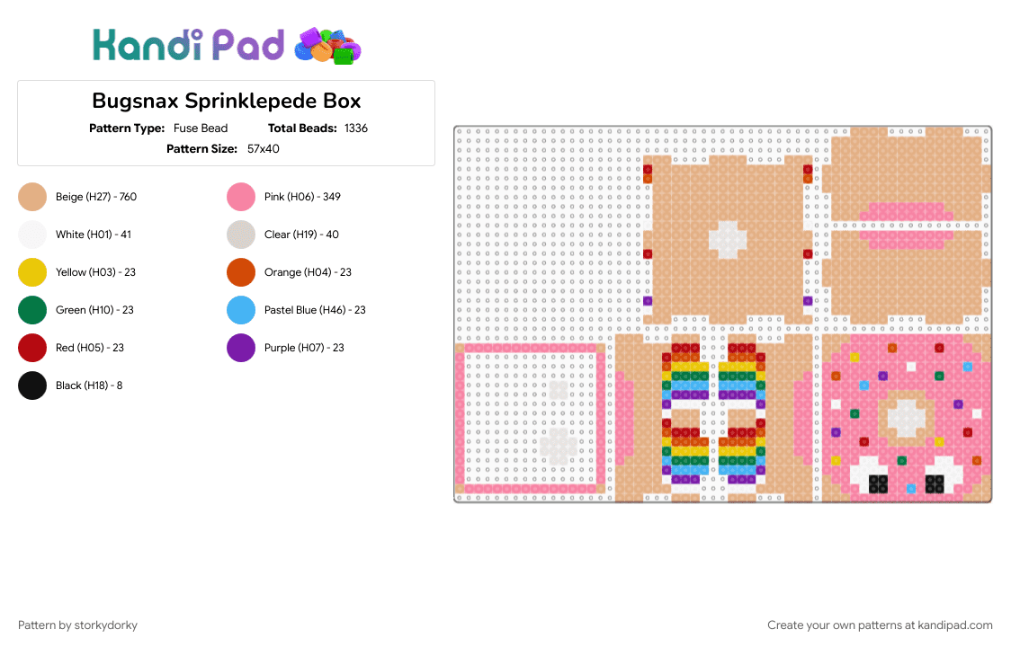 Bugsnax Sprinklepede Box - Fuse Bead Pattern by storkydorky on Kandi Pad - 3d, beige, box template, bugsnak, bugsnax, donut, games, gaming, pink, sprinklepede