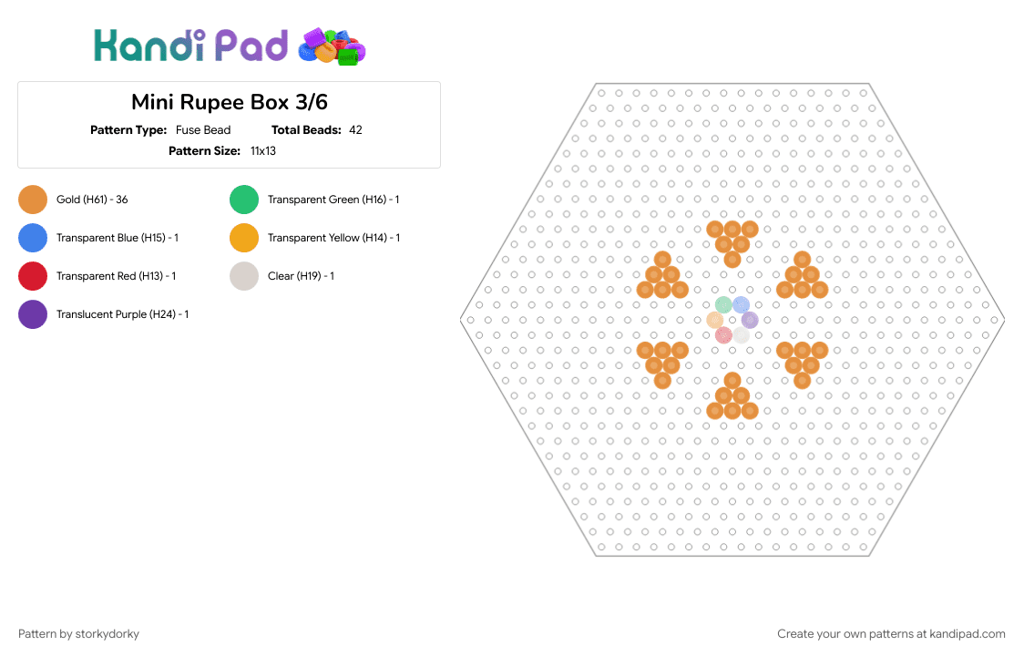 Mini Rupee Box 3/6 - Fuse Bead Pattern by storkydorky on Kandi Pad - 3d, box template, link, nintendo, orange, rupees, the legend of zelda, video game, zelda