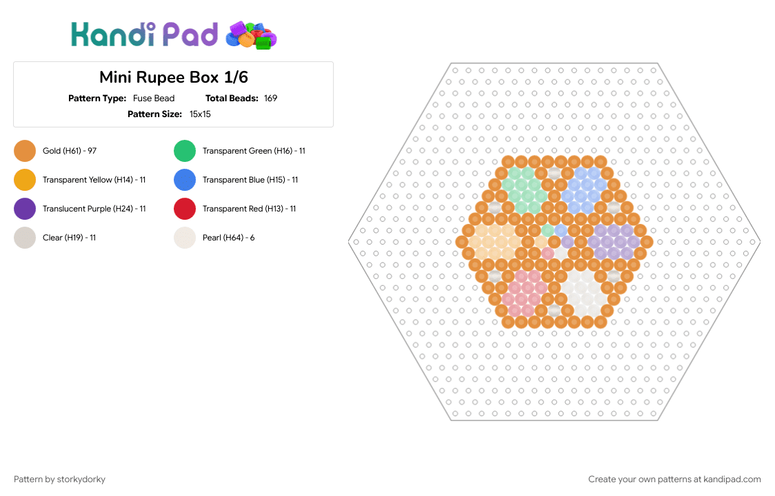 Mini Rupee Box 1/6 - Fuse Bead Pattern by storkydorky on Kandi Pad - 3d, box template, link, nintendo, orange, rupees, the legend of zelda, video game, zelda