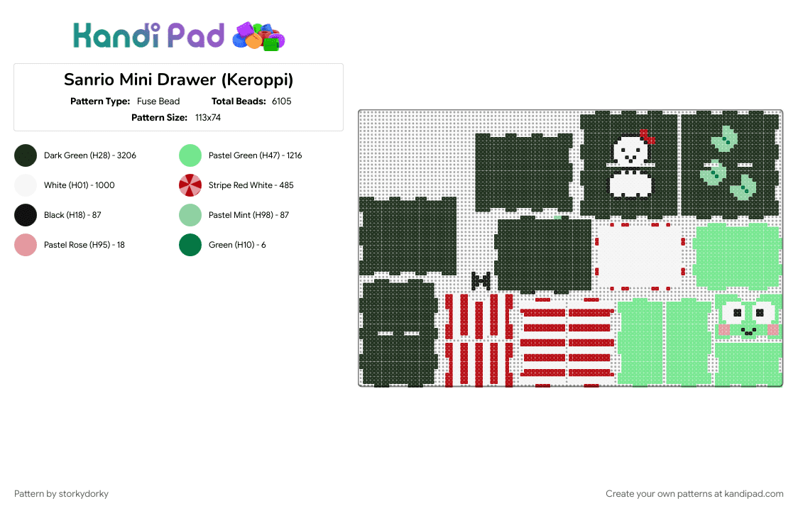 Sanrio Mini Drawer (Keroppi) - Fuse Bead Pattern by storkydorky on Kandi Pad - 3d, black, cute, frog, hello kitty, kawaii, kerokerokeroppi, keroppi, red, sanrio, teal