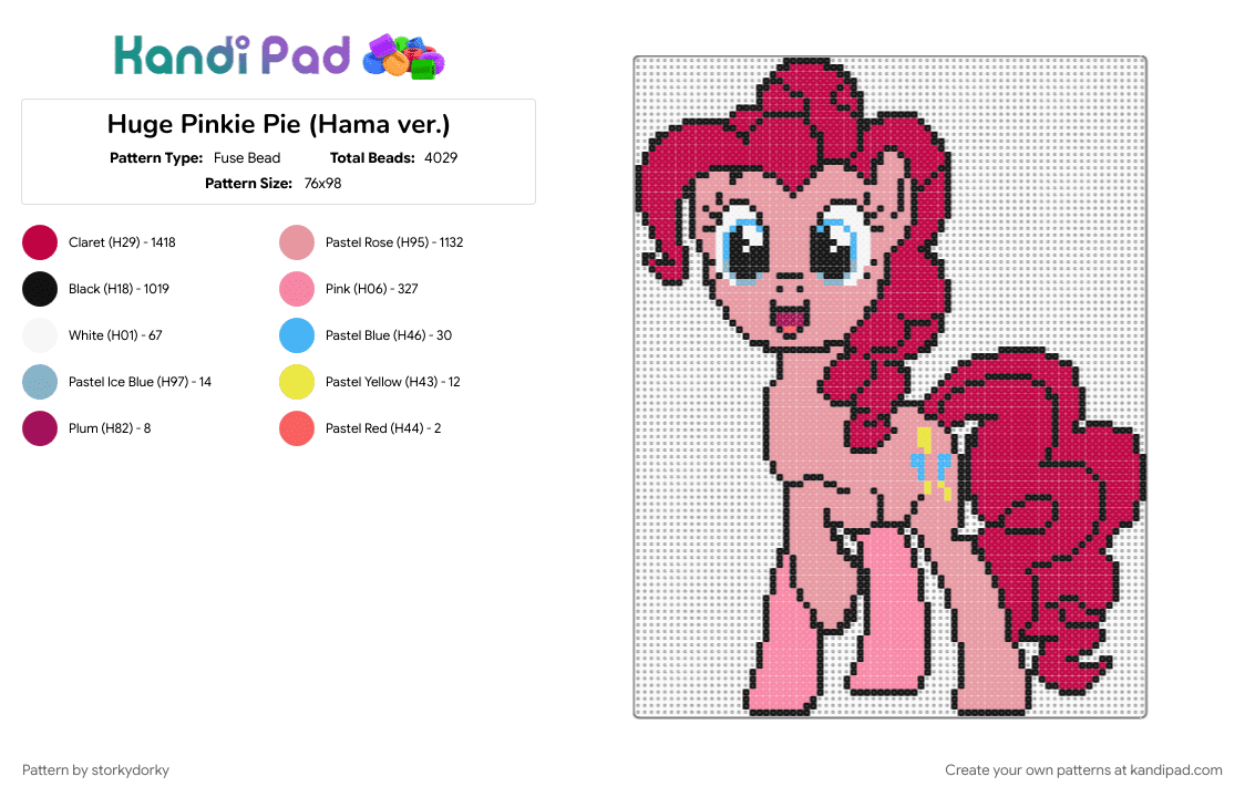 Huge Pinkie Pie (Hama ver.) - Fuse Bead Pattern by storkydorky on Kandi Pad - beige, mlp, mlp fim, mlp main 6, my little pony, pinkie pie, red