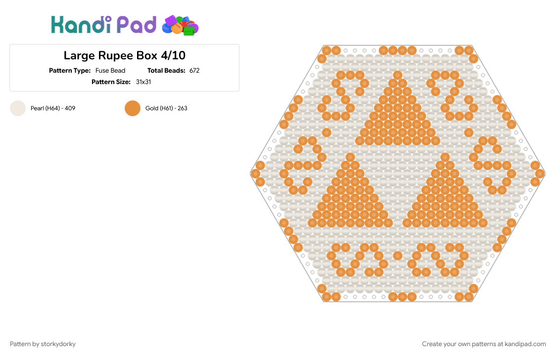 Large Rupee Box 4/10 - Fuse Bead Pattern by storkydorky on Kandi Pad - 3d, box template, link, nintendo, orange, rupees, the legend of zelda, video game, white, zelda