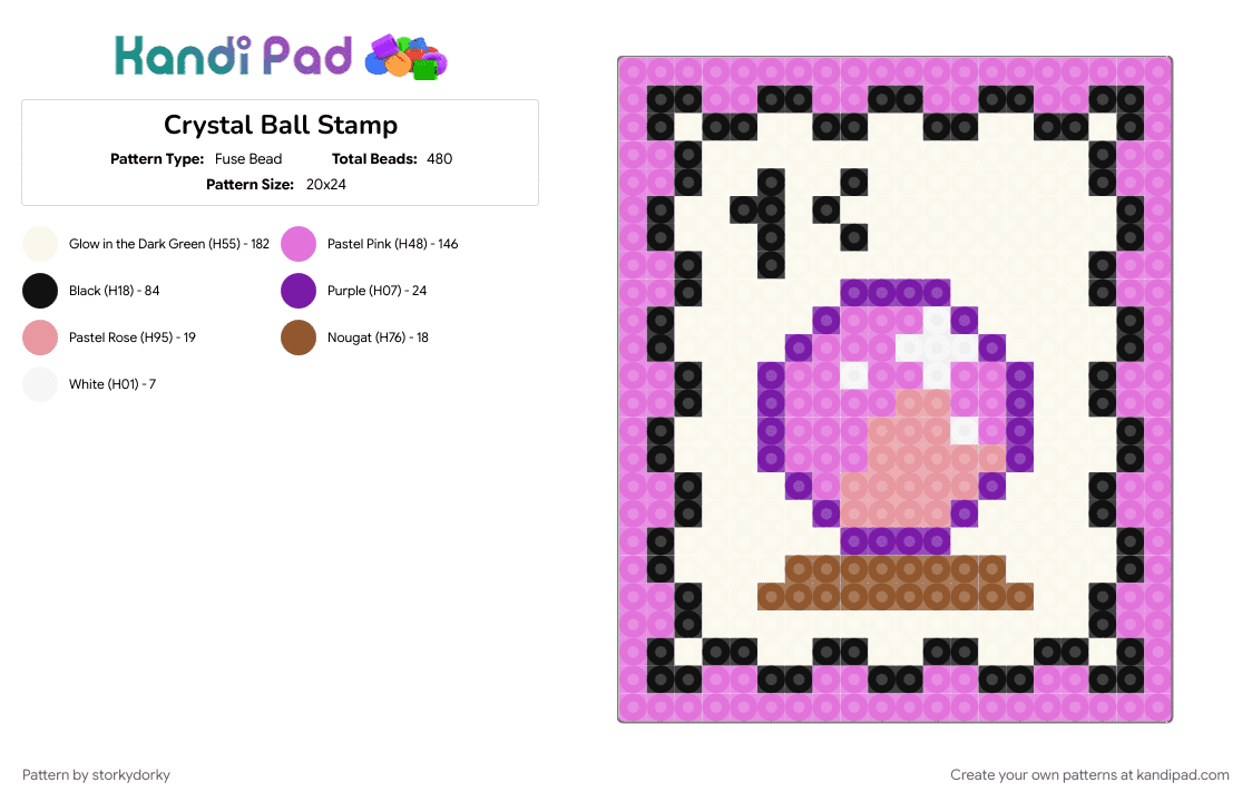 Crystal Ball Stamp - Fuse Bead Pattern by storkydorky on Kandi Pad - crystal ball, halloween, pink, stamp, white, witch, witchy