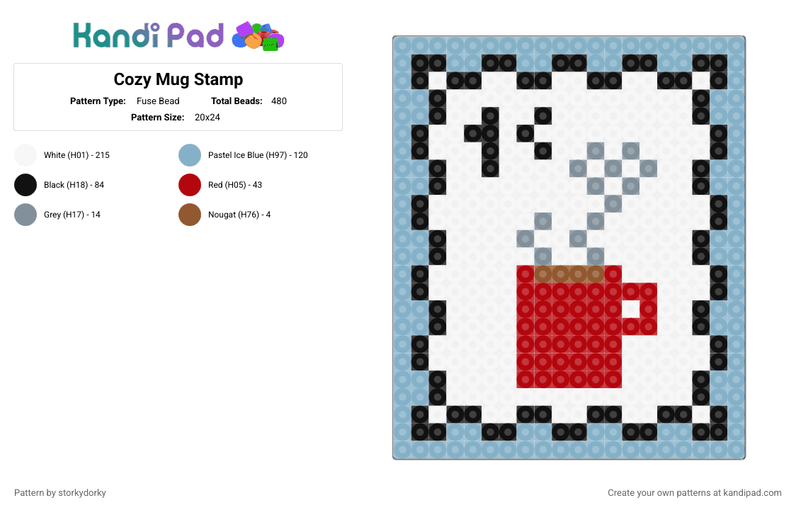 Cozy Mug Stamp - Fuse Bead Pattern by storkydorky on Kandi Pad - christmas, cozy, holidays, light blue, mug, red, stamp, white, winter, xmas