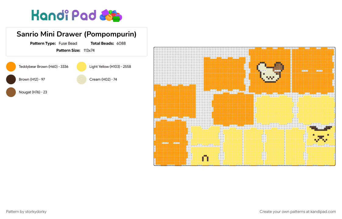 WIP Sanrio Mini Drawer (Pompompurin) - Fuse Bead Pattern by storkydorky on Kandi Pad - 3d, cute, kawaii, orange, pompompurin, sanrio, yellow