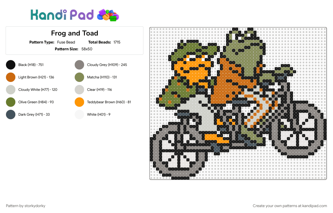 Frog and Toad - Fuse Bead Pattern by storkydorky on Kandi Pad - black, frog, frog and toad, gold, gray, orange, toad