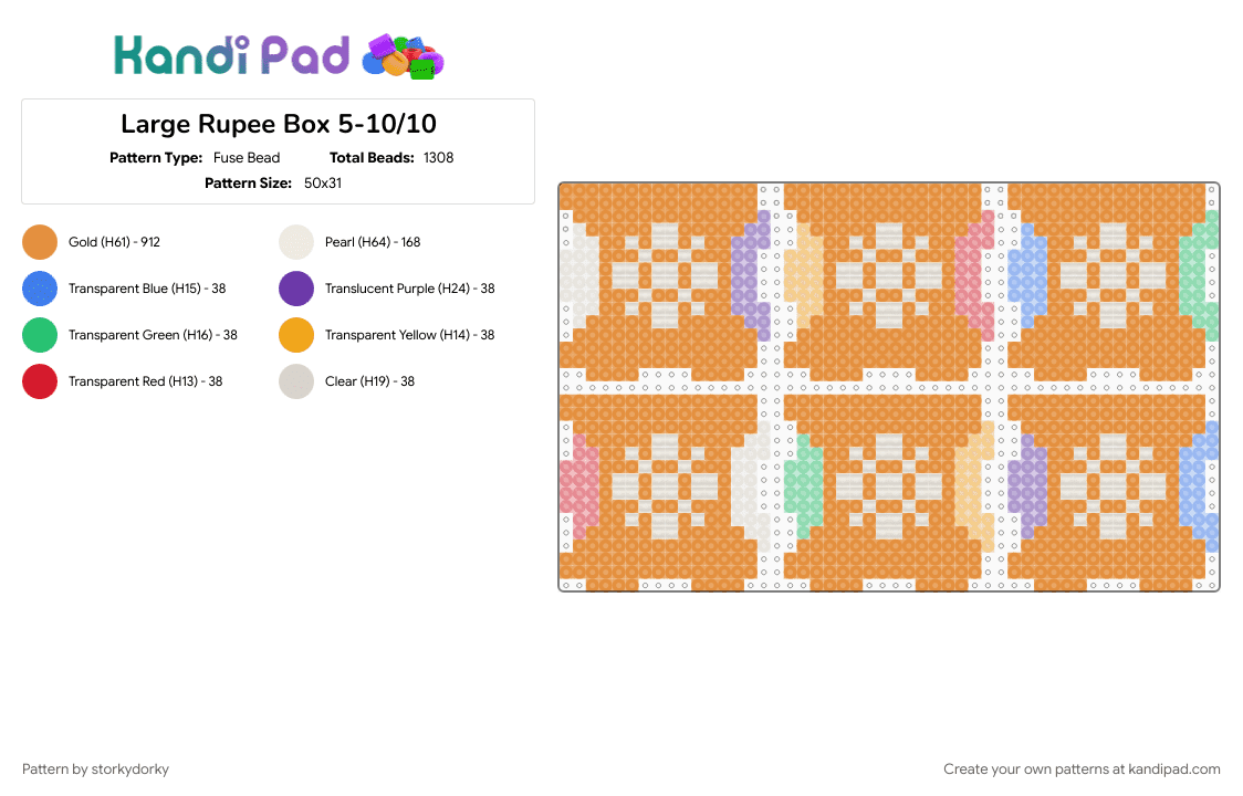 Large Rupee Box 5-10/10 - Fuse Bead Pattern by storkydorky on Kandi Pad - 3d, box template, link, nintendo, orange, rupees, the legend of zelda, video game, zelda