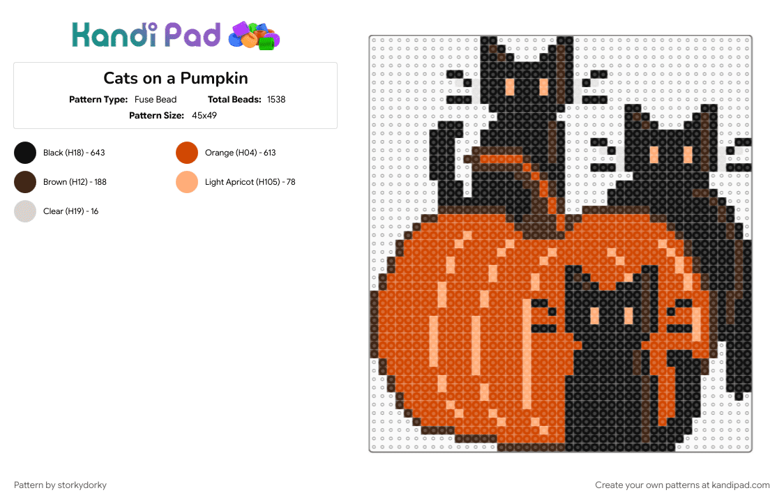 Cats on a Pumpkin - Fuse Bead Pattern by storkydorky on Kandi Pad - autumn, cat, cats, cute, fall, halloween, pumpkin, red, spooky
