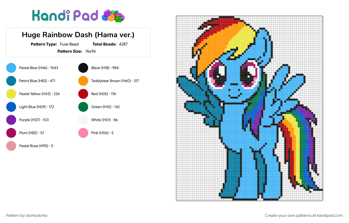 Huge Rainbow Dash (Hama ver.) - Fuse Bead Pattern by storkydorky on Kandi Pad - blue, light blue, mlp, mlp fim, mlp main 6, my little pony, orange, rainbow dash