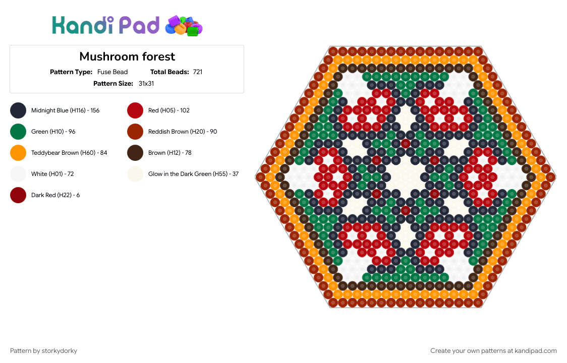 Mushroom forest - Fuse Bead Pattern by storkydorky on Kandi Pad - autumn, fall, forest, mandala, mushroom, nature, red