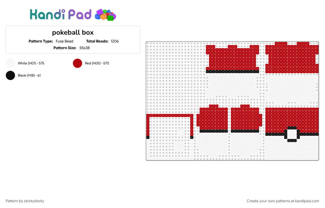 Pokeball Box - Fuse Bead Pattern by storkydorky on Kandi Pad - 3d, box, box template, games, gaming, pokeball, pokemon, red, video games, white