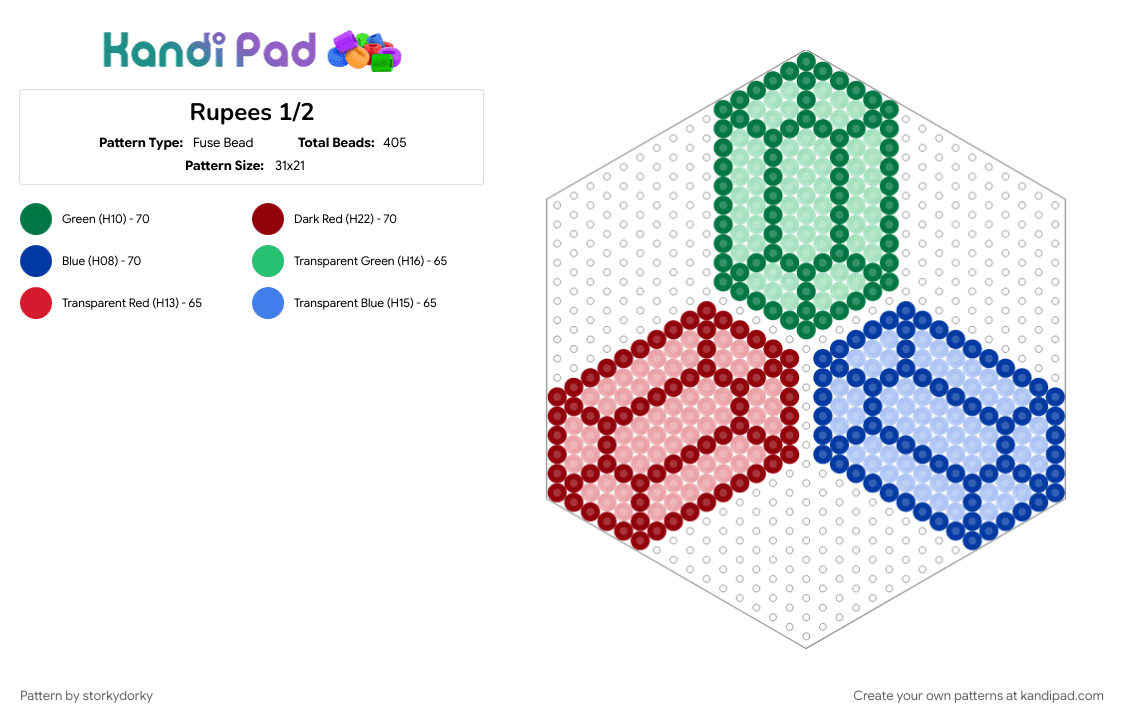 Rupees 1/2 - Fuse Bead Pattern by storkydorky on Kandi Pad - blue, link, nintendo, red, rupees, the legend of zelda, video game, zelda