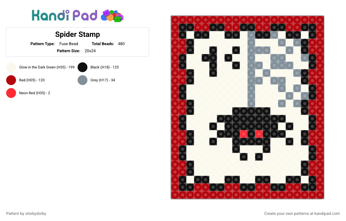 Spider Stamp - Fuse Bead Pattern by storkydorky on Kandi Pad - halloween, red, spider, spiderweb, stamp