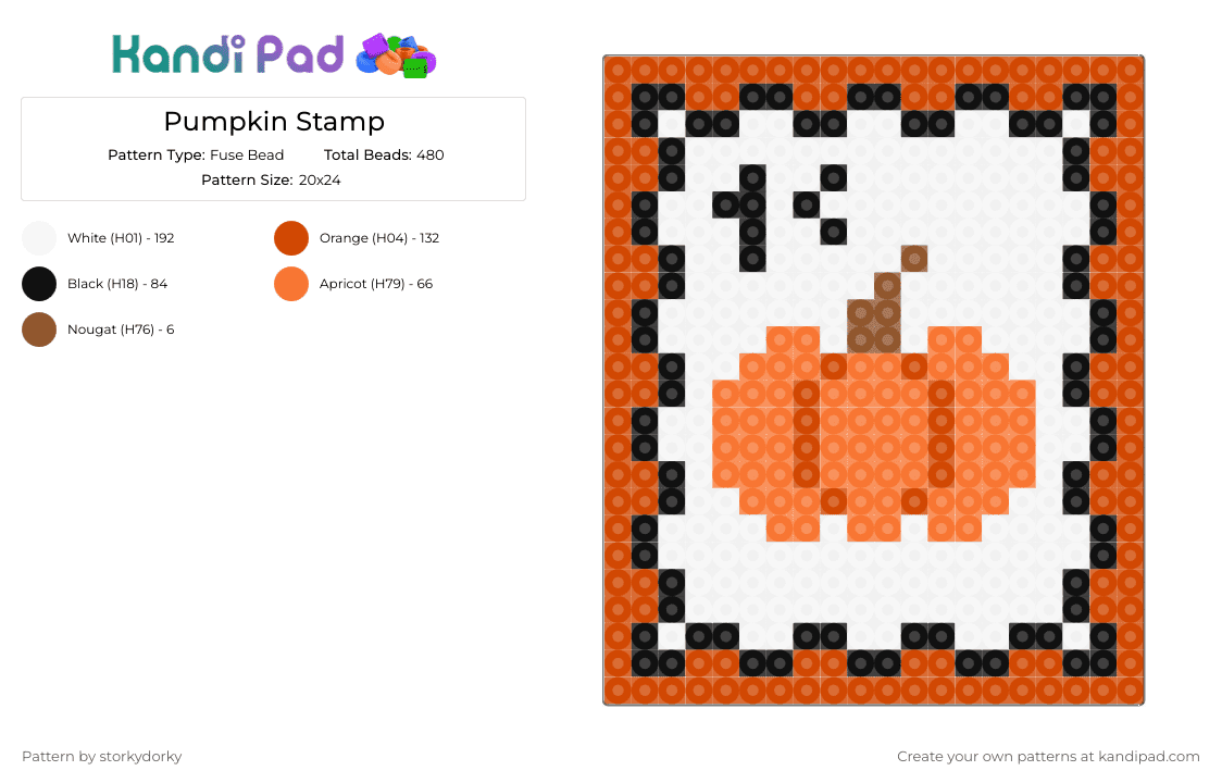 Pumpkin Stamp - Fuse Bead Pattern by storkydorky on Kandi Pad - autumn, fall, halloween, orange, pumpkin, red, stamp