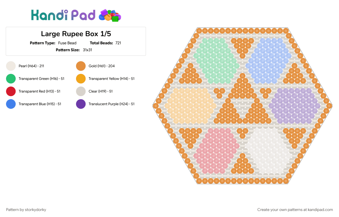 Large Rupee Box 1/10 - Fuse Bead Pattern by storkydorky on Kandi Pad - 3d, box template, link, nintendo, orange, rupees, the legend of zelda, video game, zelda