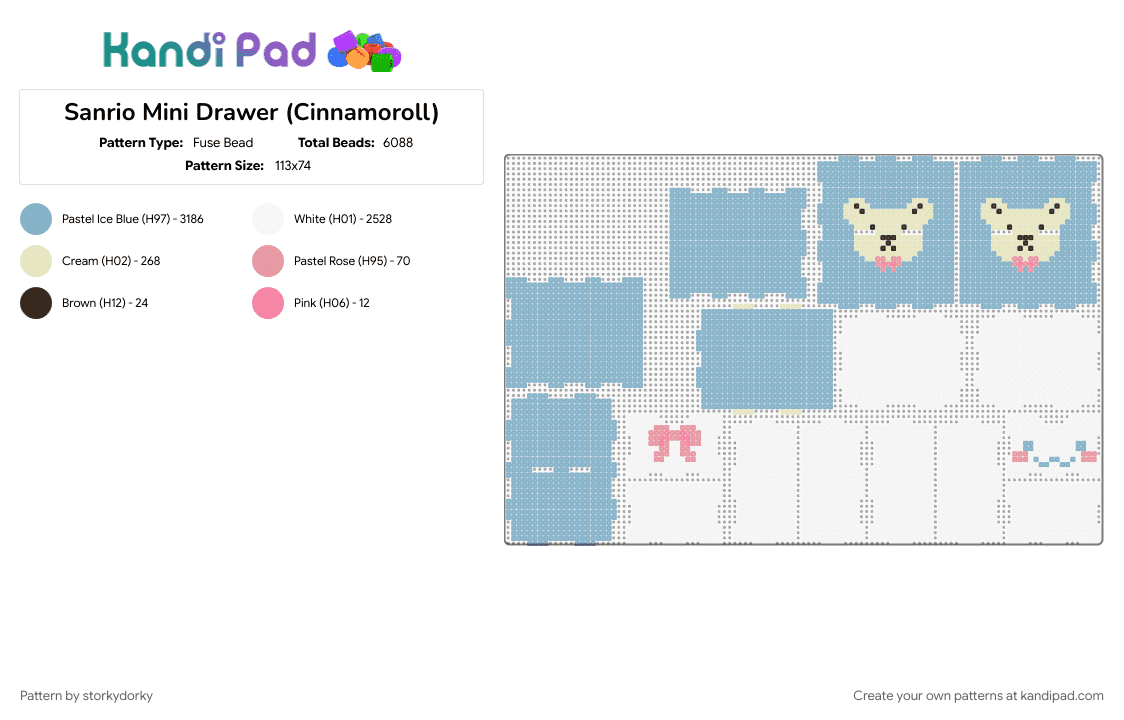 Sanrio Mini Drawer (Cinnamoroll) - Fuse Bead Pattern by storkydorky on Kandi Pad - 3d, cinnamoroll, cute, kawaii, light blue, sanrio