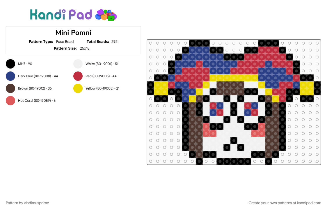 Mini Pomni - Fuse Bead Pattern by vladimusprime on Kandi Pad - blue, brown, red