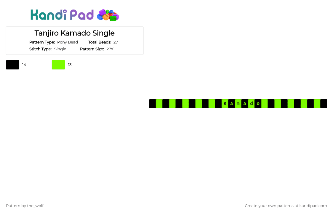 Tanjiro Kamado Single - Pony Bead Pattern by the_wolf on Kandi Pad - black, demon slayer, green, tanjiro