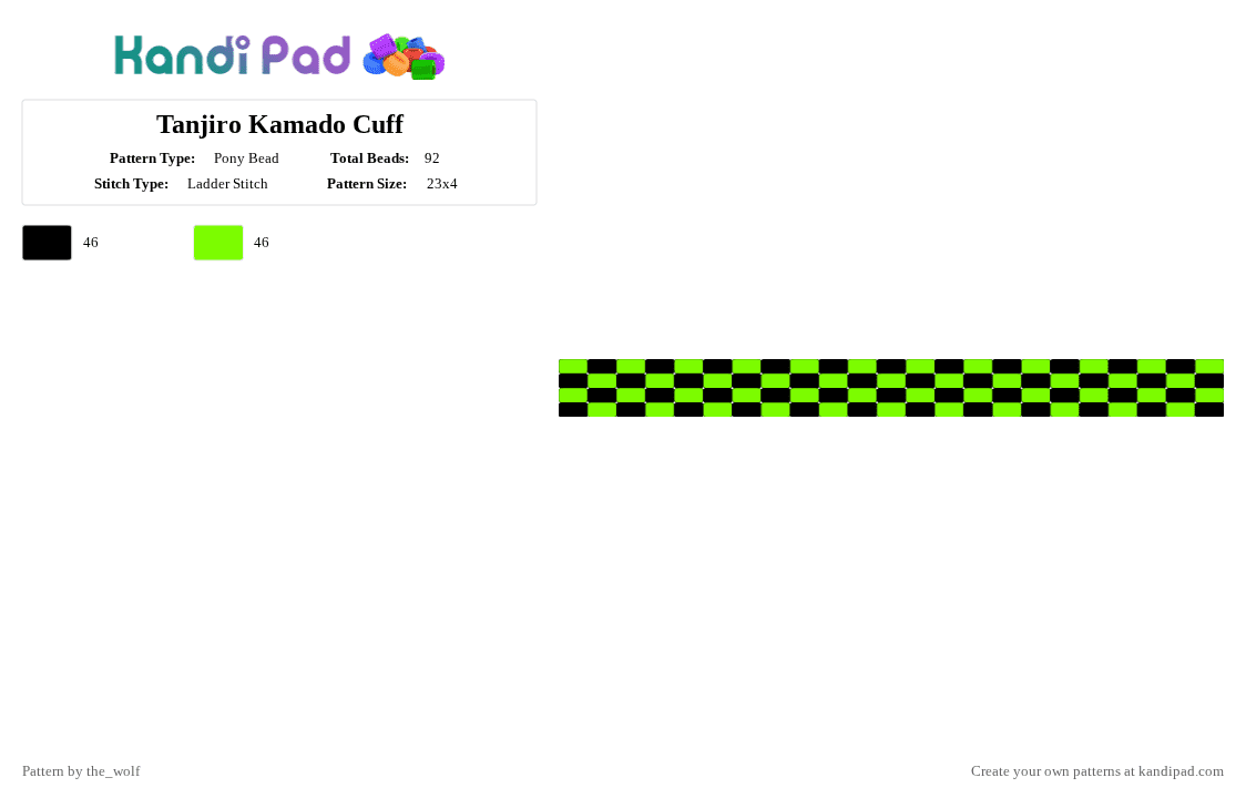 Tanjiro Kamado Cuff - Pony Bead Pattern by the_wolf on Kandi Pad - black, demon slayer, green, tanjiro kamado