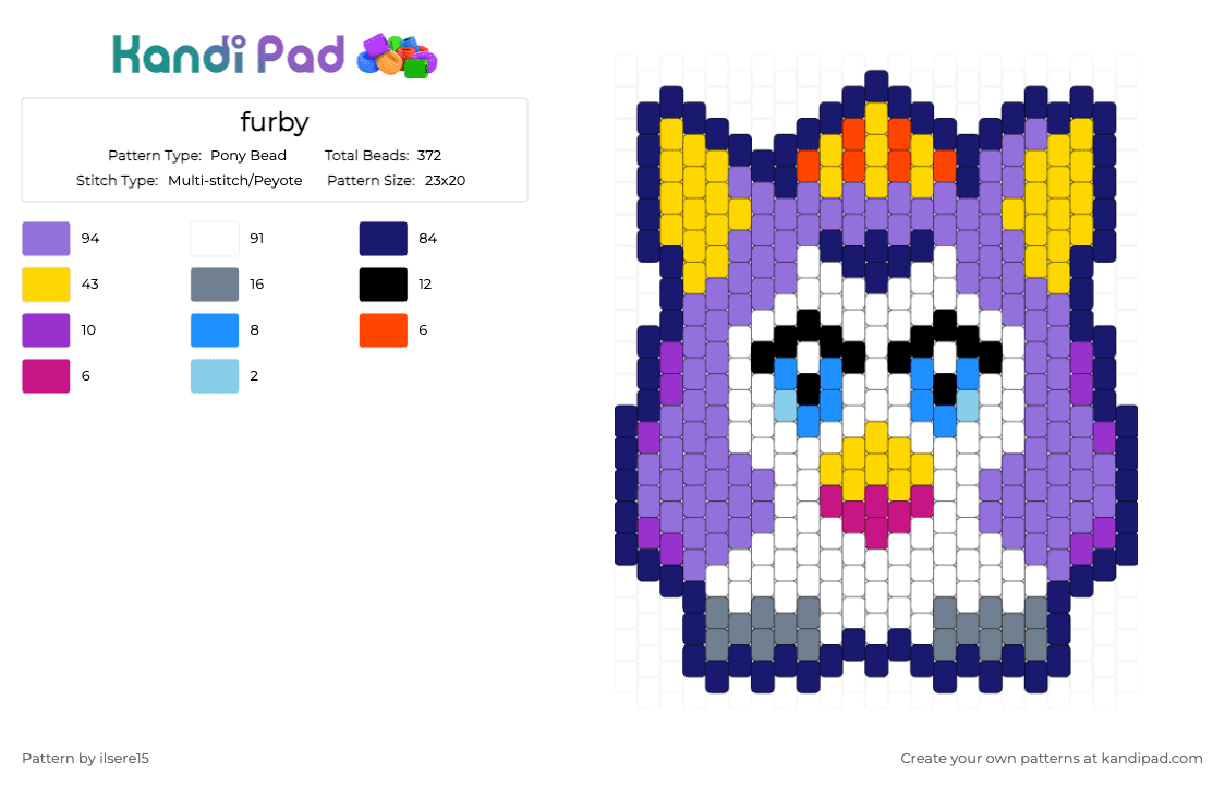 furby - Pony Bead Pattern by ilsere15 on Kandi Pad - purple,yellow