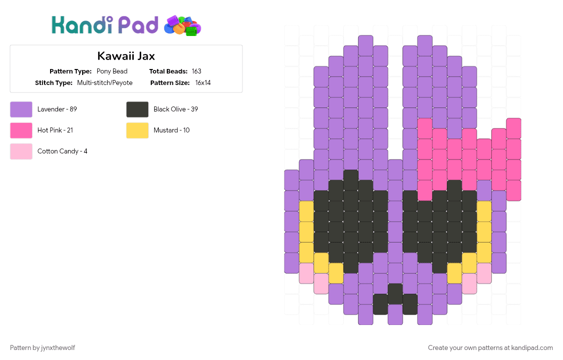 Kawaii Jax - Pony Bead Pattern by jynxthewolf on Kandi Pad - cotdkawaii, pink