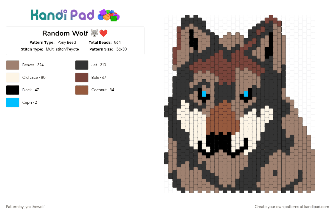 Random Wolf 🐺❤️ - Pony Bead Pattern by jynxthewolf on Kandi Pad - 