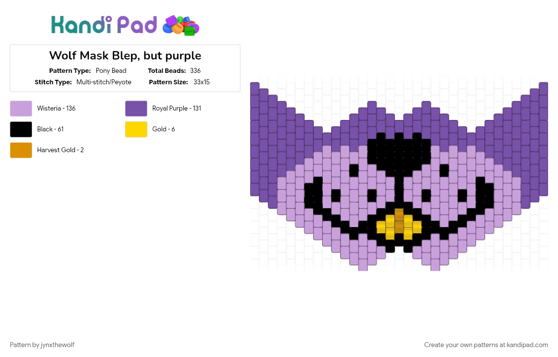 Wolf Mask Blep, but purple - Pony Bead Pattern by jynxthewolf on Kandi Pad - animal, blep, cotdwolves, facemask, mammal, mask, pink, purple, wolf