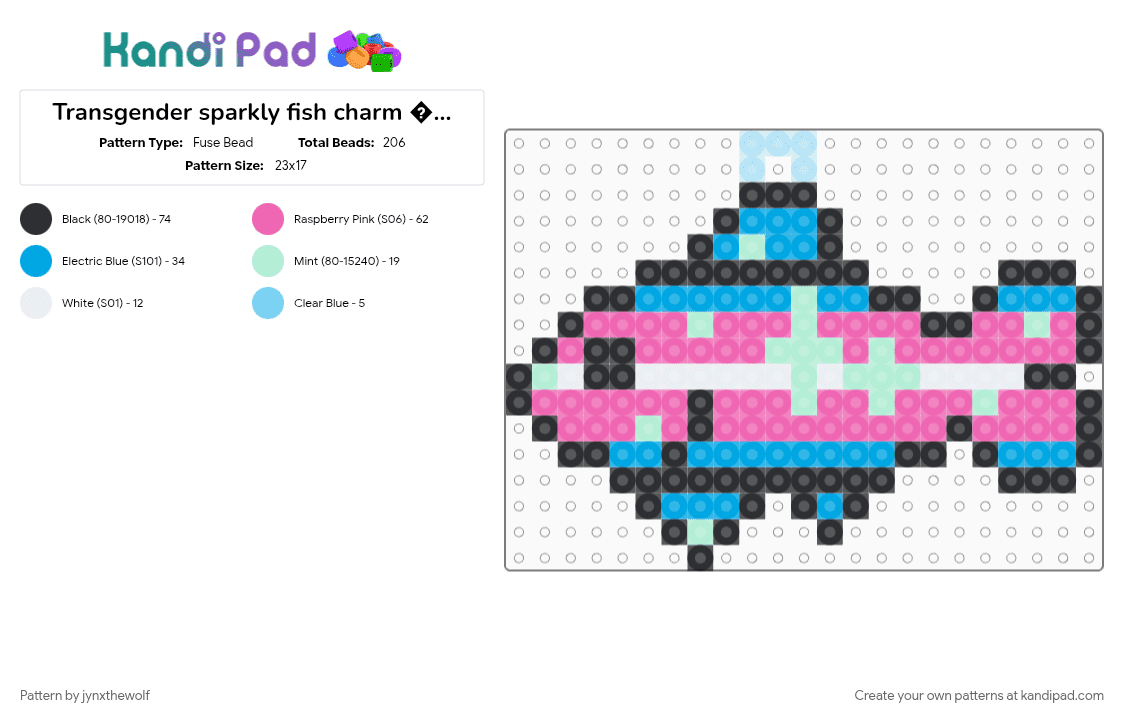 Transgender sparkly fish charm 🩵🩷🤍🩷🩵🐟 - Fuse Bead Pattern by jynxthewolf on Kandi Pad - charm, fish, light blue, pink, pride, transgender
