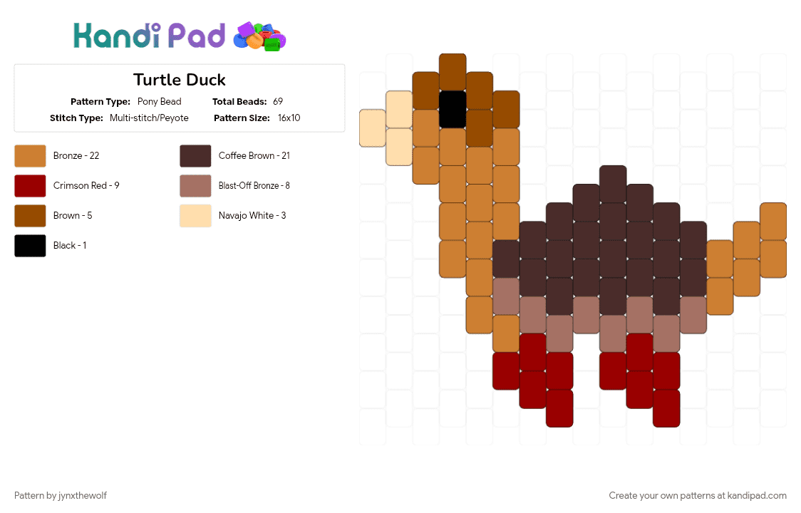 Turtle Duck - Pony Bead Pattern by jynxthewolf on Kandi Pad - avatar the last airbender, brown, duck, orange, red, turtle, turtle duck