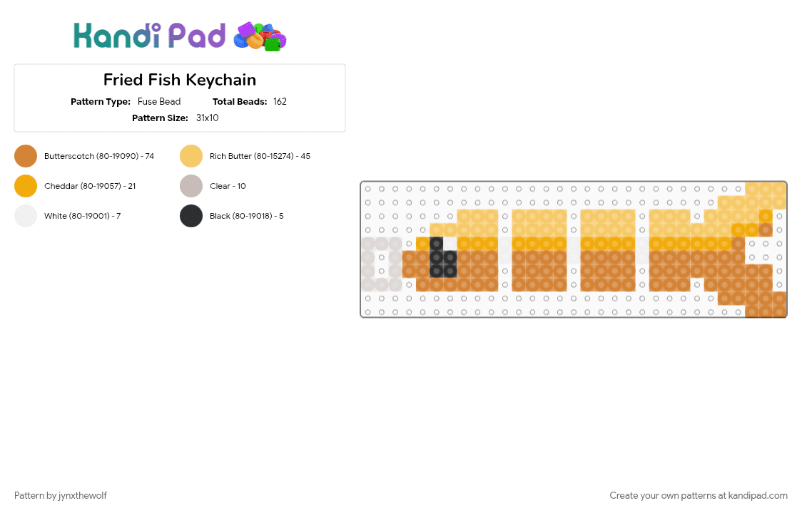 Fried Fish Keychain - Fuse Bead Pattern by jynxthewolf on Kandi Pad - cotdseafood, fish, food, fuse bead pattern, fyp, keychain, orange, perler bead