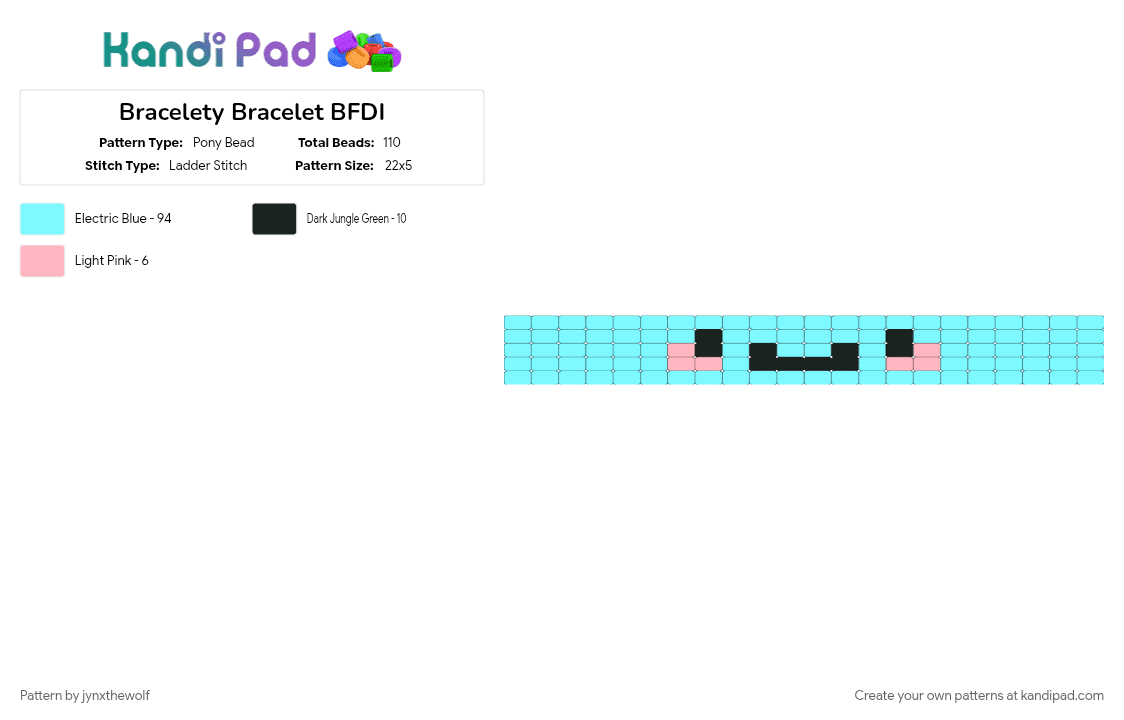 Bracelety Bracelet BFDI - Pony Bead Pattern by jynxthewolf on Kandi Pad - bfdi, bracelet, ladder stitch, light blue, osc
