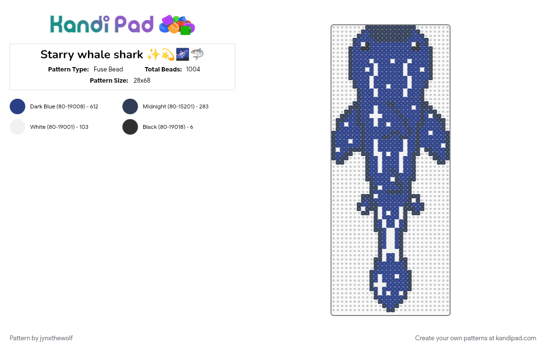 Starry whale shark ✨💫🌌🦈 - Fuse Bead Pattern by jynxthewolf on Kandi Pad - blue, purple, stars, whale shark