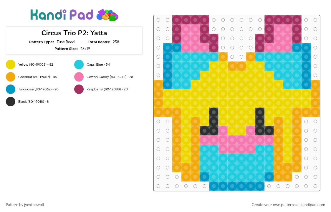 Circus Trio P2: Yatta - Fuse Bead Pattern by jynxthewolf on Kandi Pad - character, charm, cotdcircuses, dandys world, light blue, perler, roblox, video game, yatta, yellow