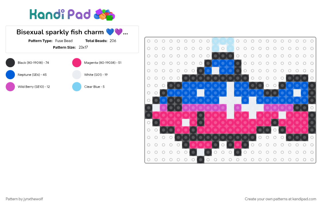 Bisexual sparkly fish charm 💙💜💗🐟 - Fuse Bead Pattern by jynxthewolf on Kandi Pad - bisexual, blue, charm, fish, pink, pride