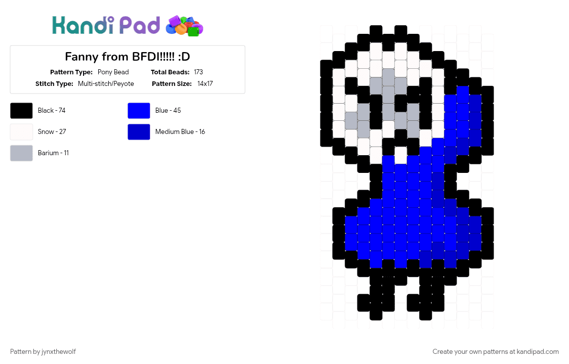 Fanny from BFDI!!!!! :D - Pony Bead Pattern by jynxthewolf on Kandi Pad - bfdi, character, charm, osc, purple, white